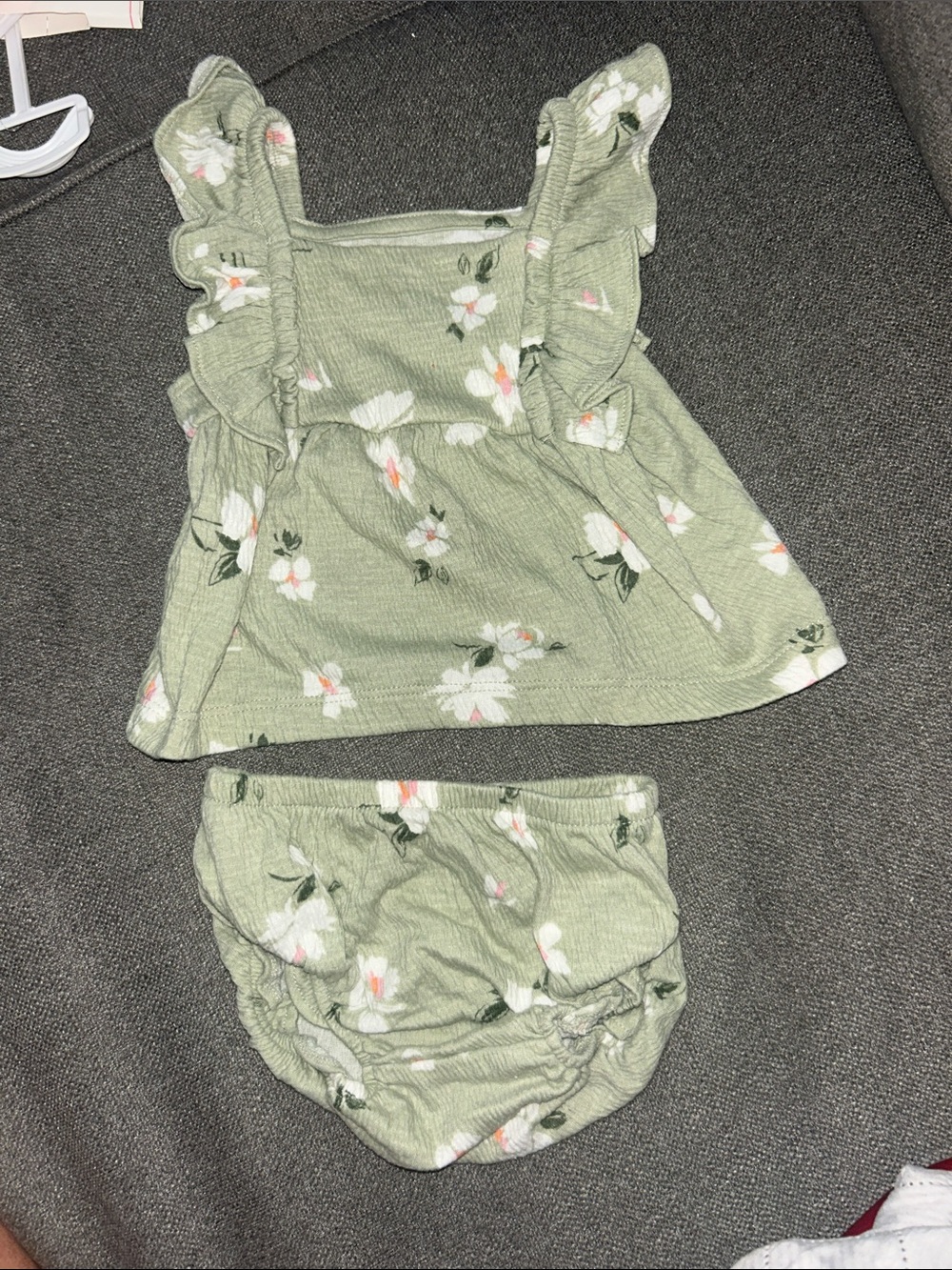 Carter's Light Sage Floral Ruffle Tank & Bloomers